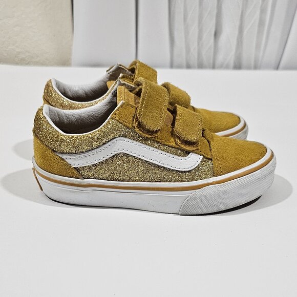 Vans Other - Vans Toddler Old Skool V Gold Glitter Toddler Girl Boy Size 11 Shoe low top
